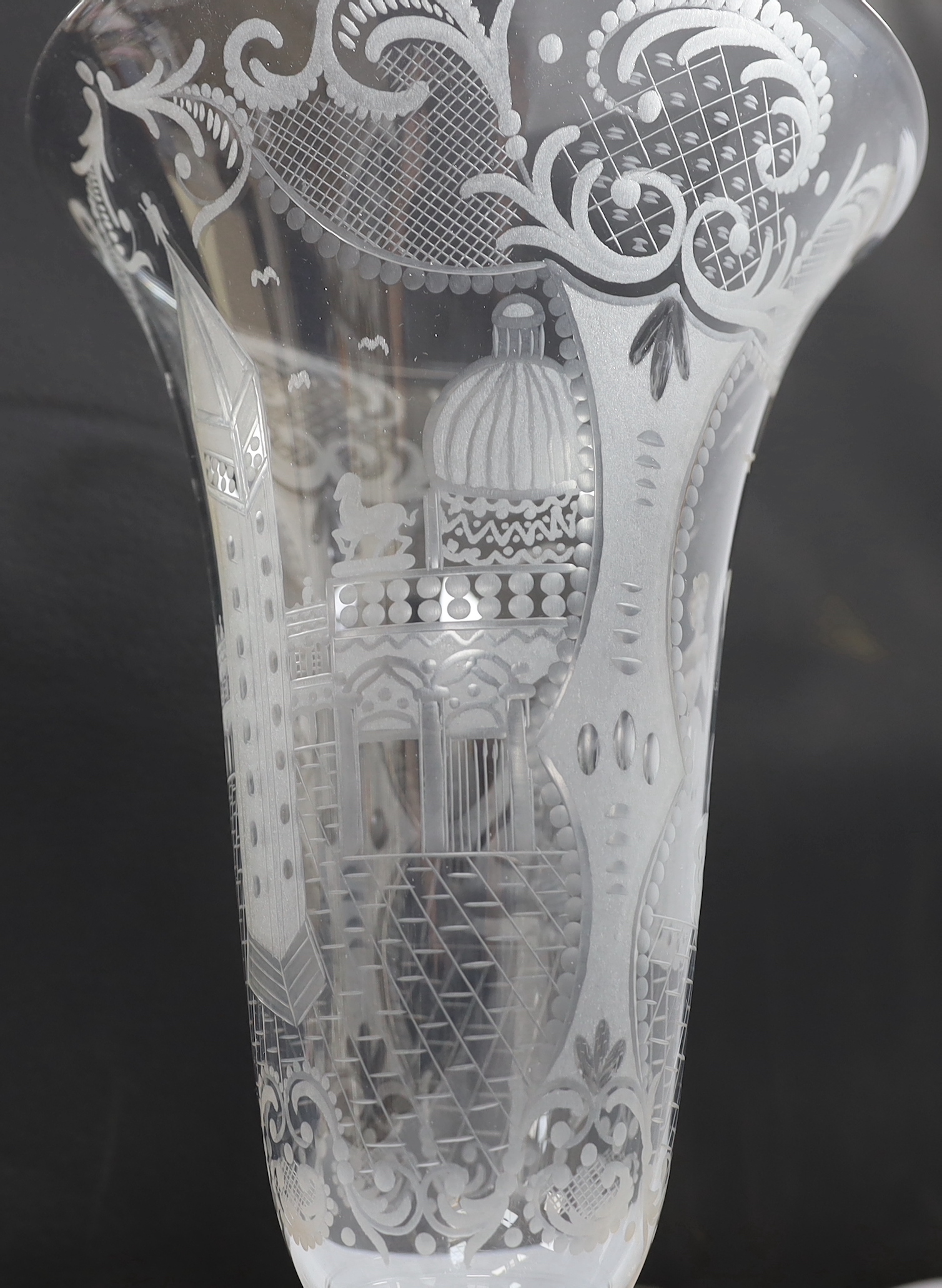 A mid 20th century Venetian wheel-engraved vase, 31cm